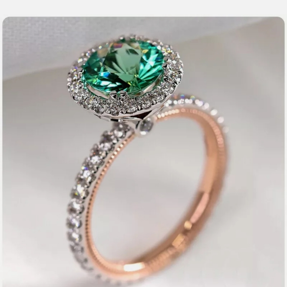 NEW TWO TONE S925 SIMULATED EMERALD WOMEN'S RING